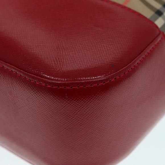 BURBERRY Nova Check Hand Bag Canvas Leather Beige Gold Red Auth 90271 - Picture 13 of 16